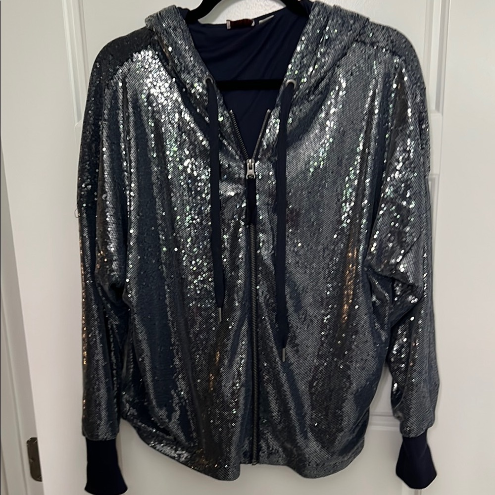 Anthropologie Sequin Zip Up Hoodie Jacket